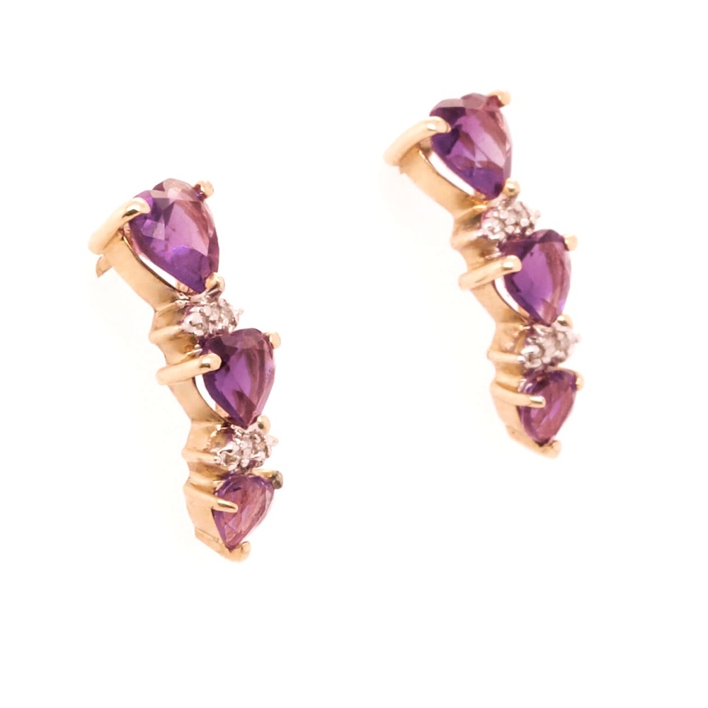 Gold + Amythest Heart Earrings